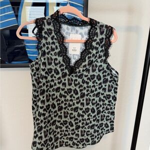 Leopard Print Lace Trim Top